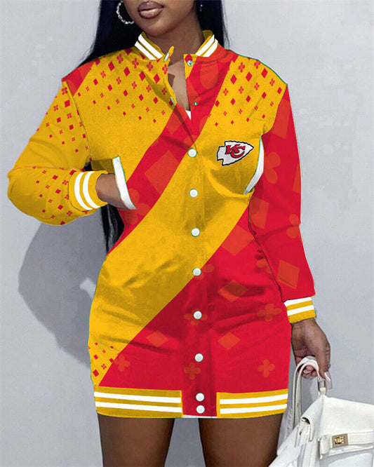 Kansas City Chiefs Women Button Down Jacket Dress AZBTBDJD000190