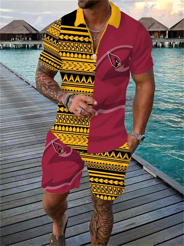 Arizona Cardinals Zip Polo Shirt And Shorts Men AZPLZ245