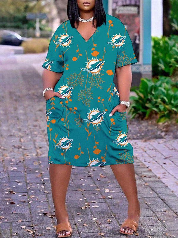 Miami Dolphins V-neck Casual Pocket Dress Limited Edition AZBTVCPD000467