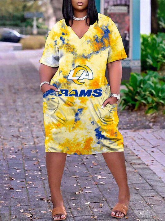 Los Angeles Rams V-neck Casual Pocket Dress Limited Edition AZBTVCPD000103