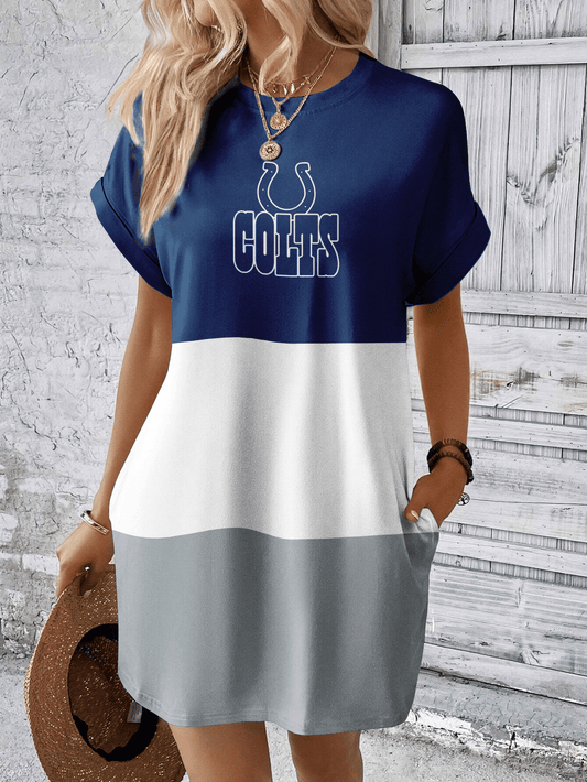 Indianapolis Colts Women Hidden Pocket Batwing Casual Dress AZDDBWCD000038