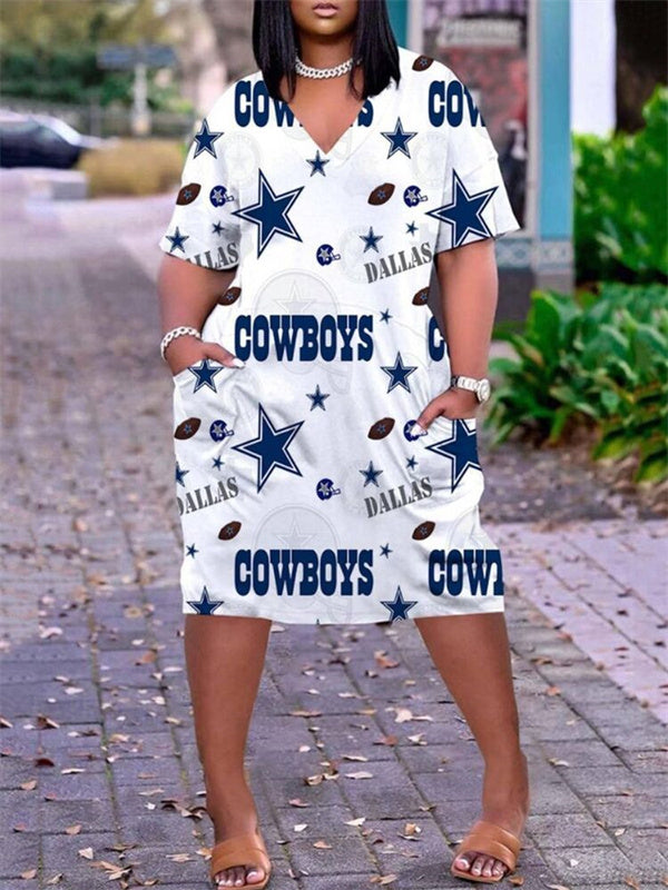 Dallas Cowboys V-neck Casual Pocket Dress Limited Edition AZBTVCPD000439