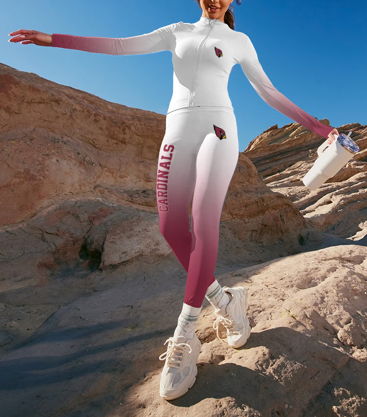 Arizona Cardinals 2 Piece Workout  Sets :Sculpt High Waist Gym Leggings & long Sleeve Sports Top (1)