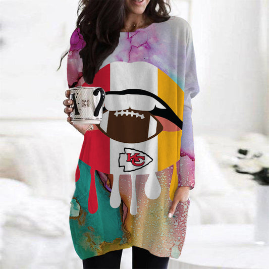 Kansas City Chiefs Casual Long Sleeve Pocket Dress AZBTLSPD000053