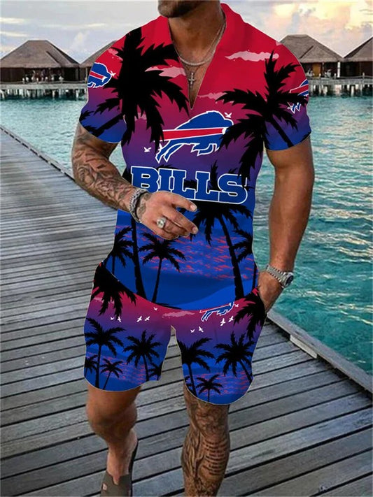 Buffalo Bills Zip Polo Shirt And Shorts Men AZPLZ157