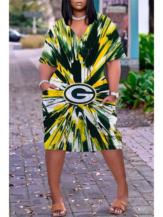 Green Bay Packers V-neck Casual Pocket Dress Limited Edition AZBTVCPD000321