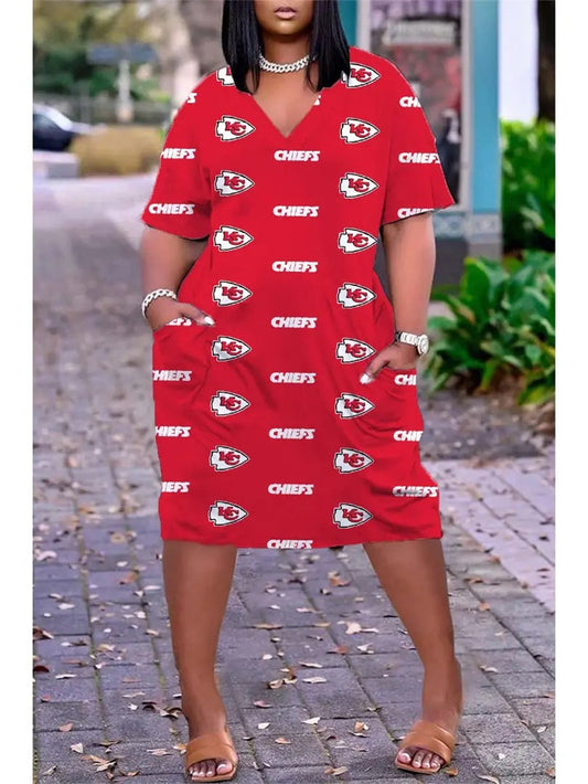Kansas City Chiefs V-neck Casual Pocket Dress Limited Edition AZBTVCPD000064