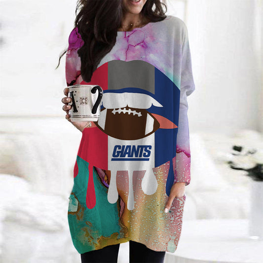 New York Giants Casual Long Sleeve Pocket Dress AZBTLSPD000047