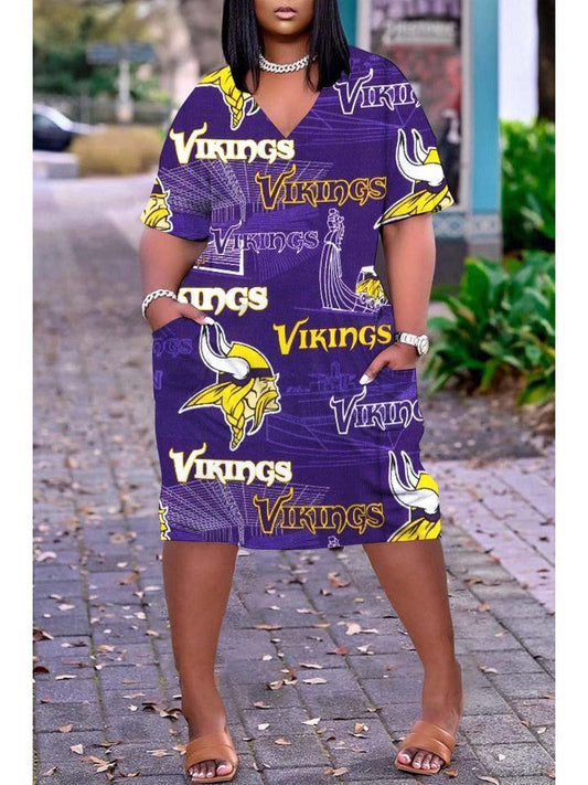 Minnesota Vikings V-neck Casual Pocket Dress Limited Edition AZBTVCPD000160