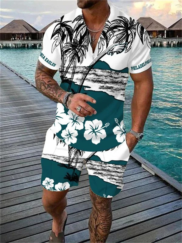 Philadelphia Eagles Zip Polo Shirt And Shorts Men AZPLZ099