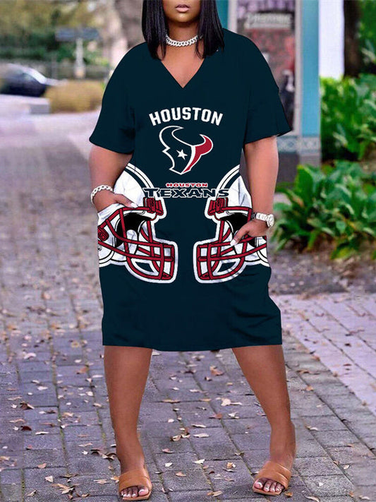 Houston Texans V-neck Casual Pocket Dress Limited Edition AZBTVCPD000243