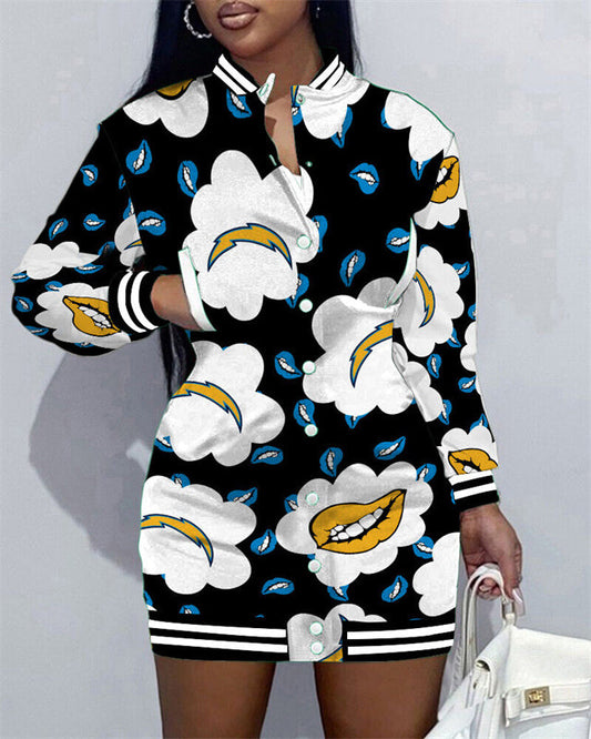 Los Angeles Chargers Women Button Down Jacket Dress AZBTBDJD000041