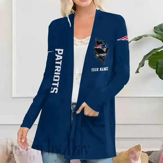 New England Patriots Women Patch Pocket Cardigan BT131