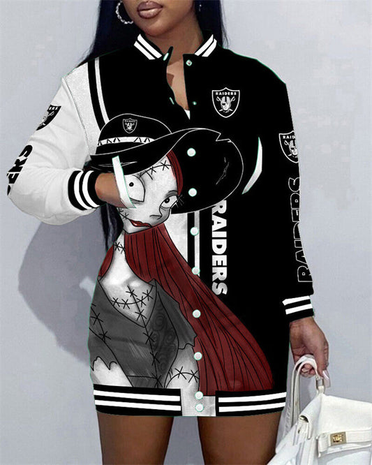Las Vegas Raiders Women Button Down Jacket Dress AZBTBDJD000319