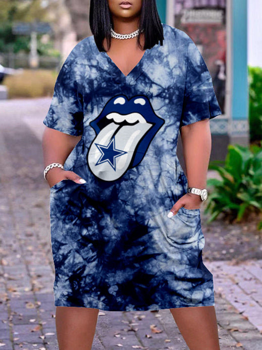 Dallas Cowboys V-neck Casual Pocket Dress Limited Edition AZBTVCPD000434