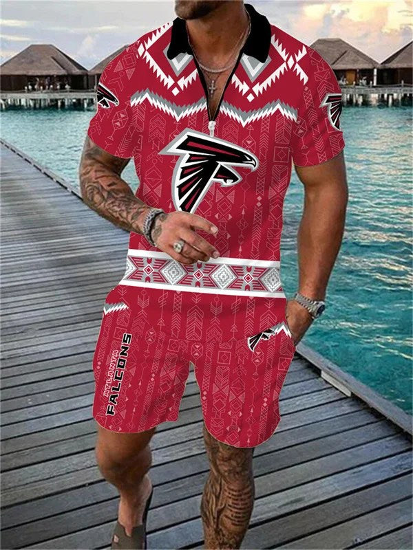 Atlanta Falcons Zip Polo Shirt And Shorts Men AZPLZ166