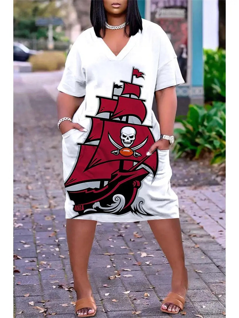 Tampa Bay Buccaneers V-neck Casual Pocket Dress Limited Edition AZBTVCPD000039