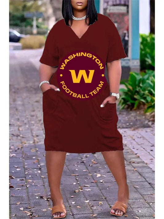 Washington Football Team V-neck Casual Pocket Dress Limited Edition AZBTVCPD000272