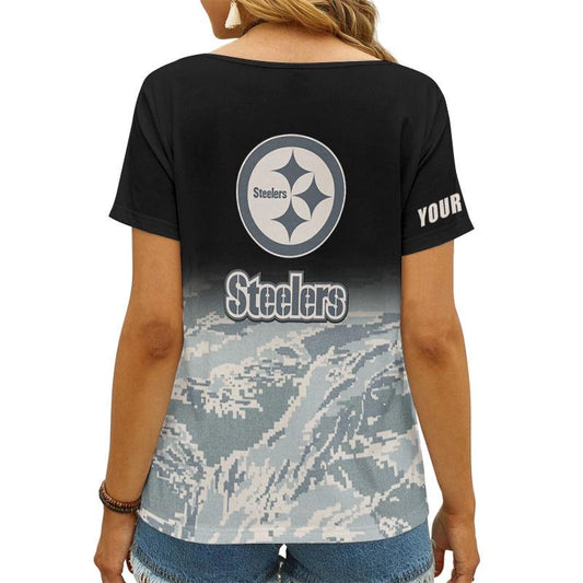 Pittsburgh Steelers Personalized V-neck Women T-shirt AGCWTS633