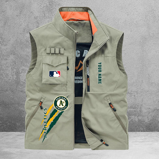 Oakland Athletics New Personalized Multi-Pockets Vest AZBTMPV000133