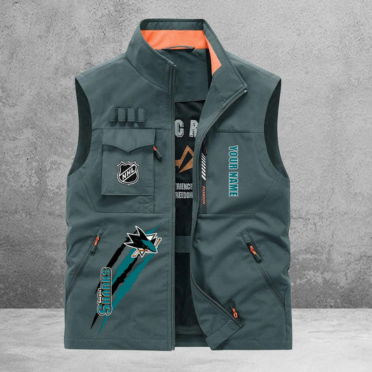 San Jose Sharks New Personalized Multi-Pockets Vest AZBTMPV000191