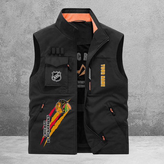 Chicago Blackhawks New Personalized Multi-Pockets Vest AZBTMPV000192