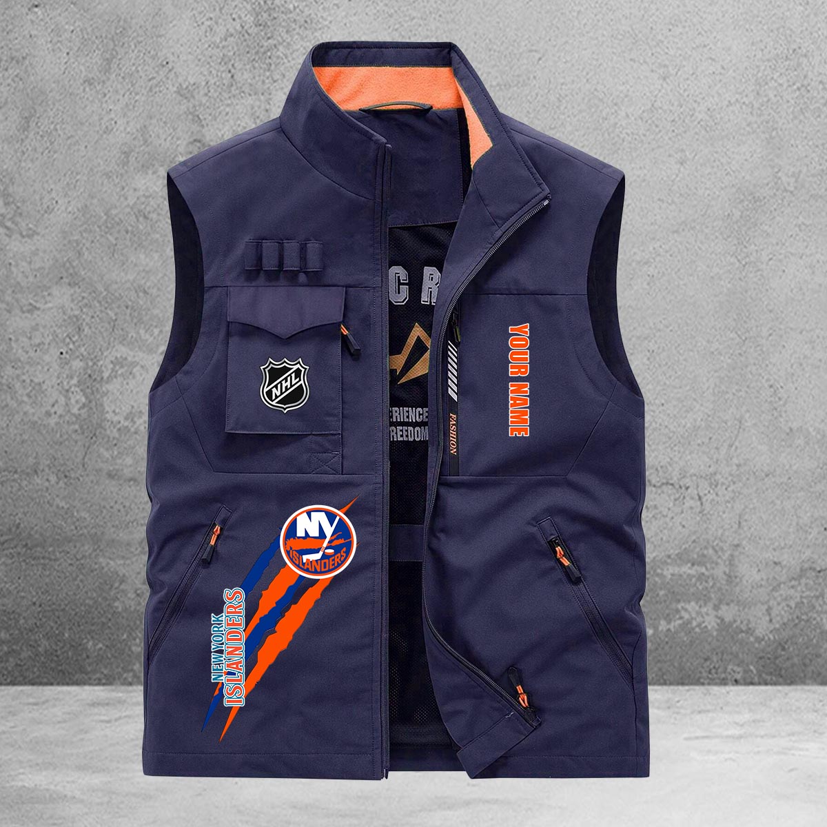 New York Islanders New Personalized Multi-Pockets Vest AZBTMPV000170