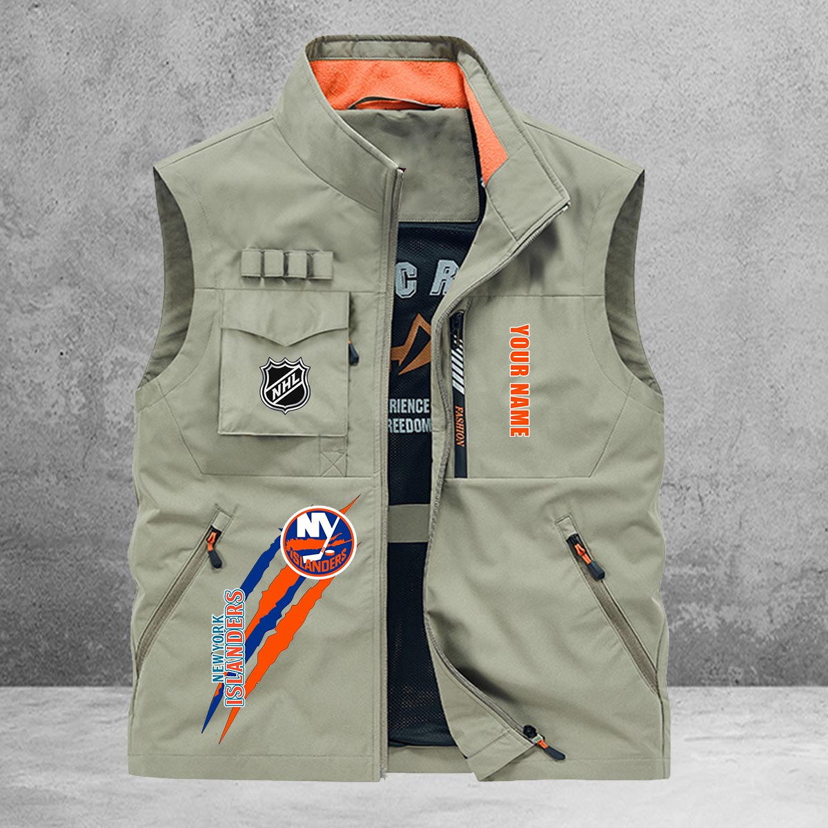 New York Islanders New Personalized Multi-Pockets Vest AZBTMPV000170