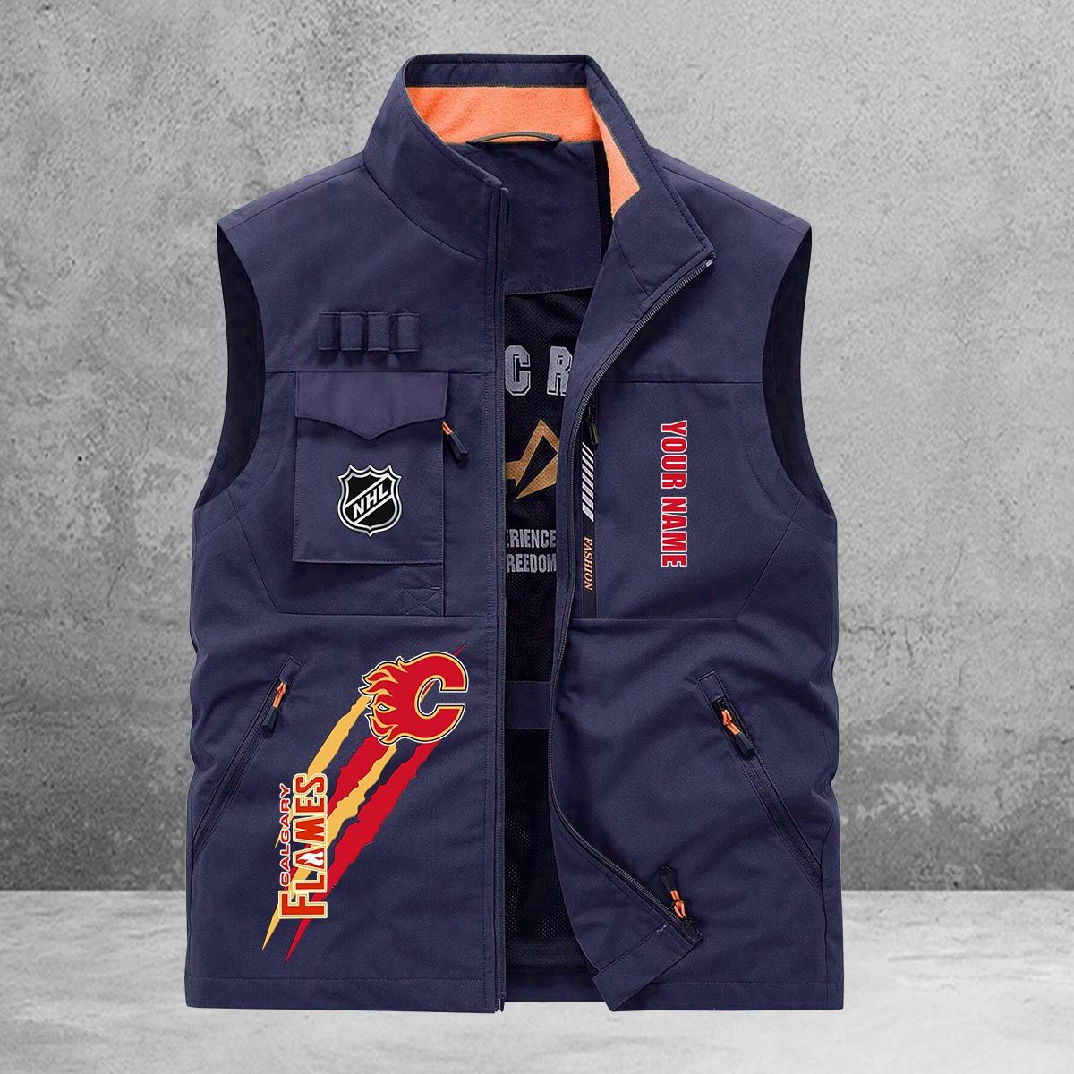 Calgary Flames New Personalized Multi-Pockets Vest AZBTMPV000173