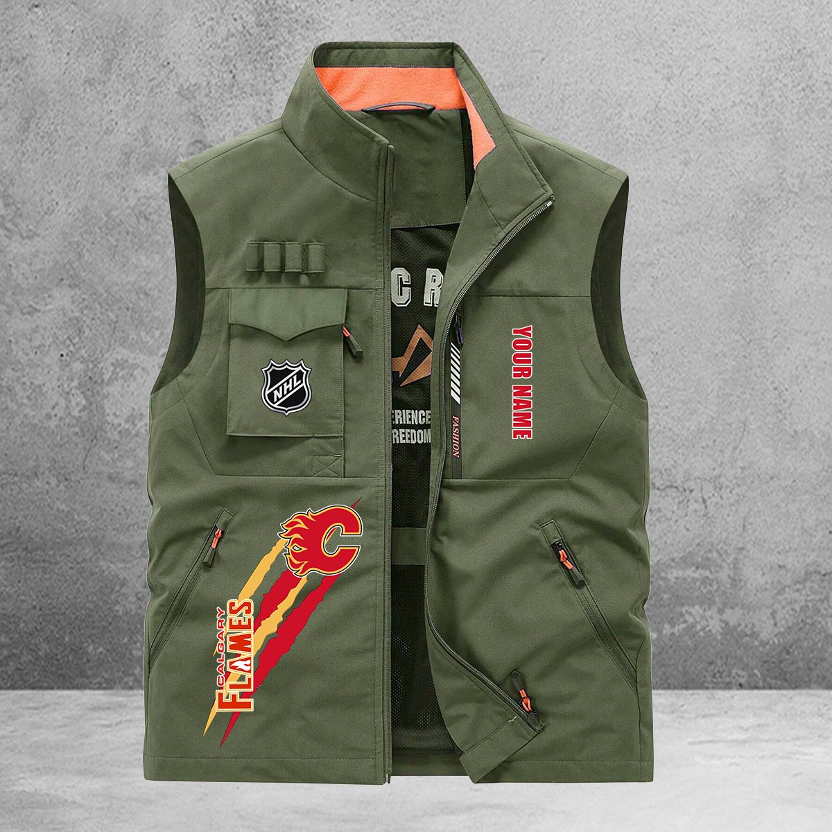 Calgary Flames New Personalized Multi-Pockets Vest AZBTMPV000173