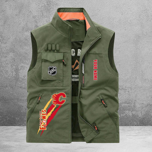 Calgary Flames New Personalized Multi-Pockets Vest AZBTMPV000173