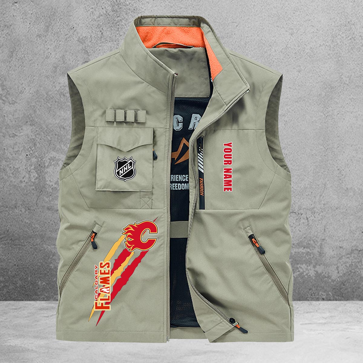 Calgary Flames New Personalized Multi-Pockets Vest AZBTMPV000173