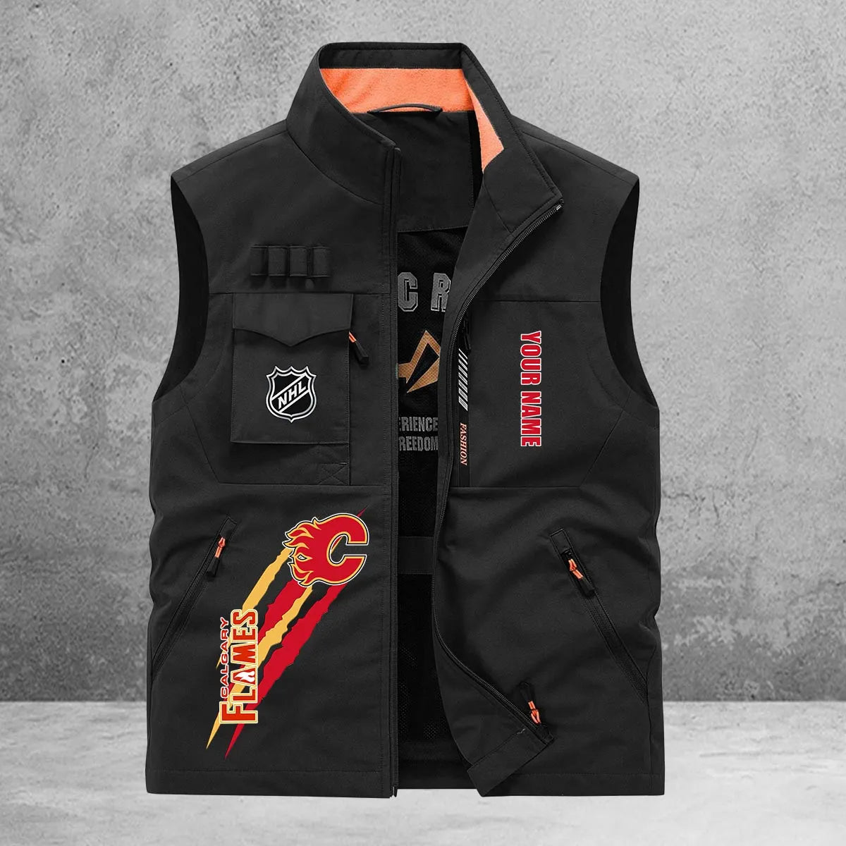 Calgary Flames New Personalized Multi-Pockets Vest AZBTMPV000173