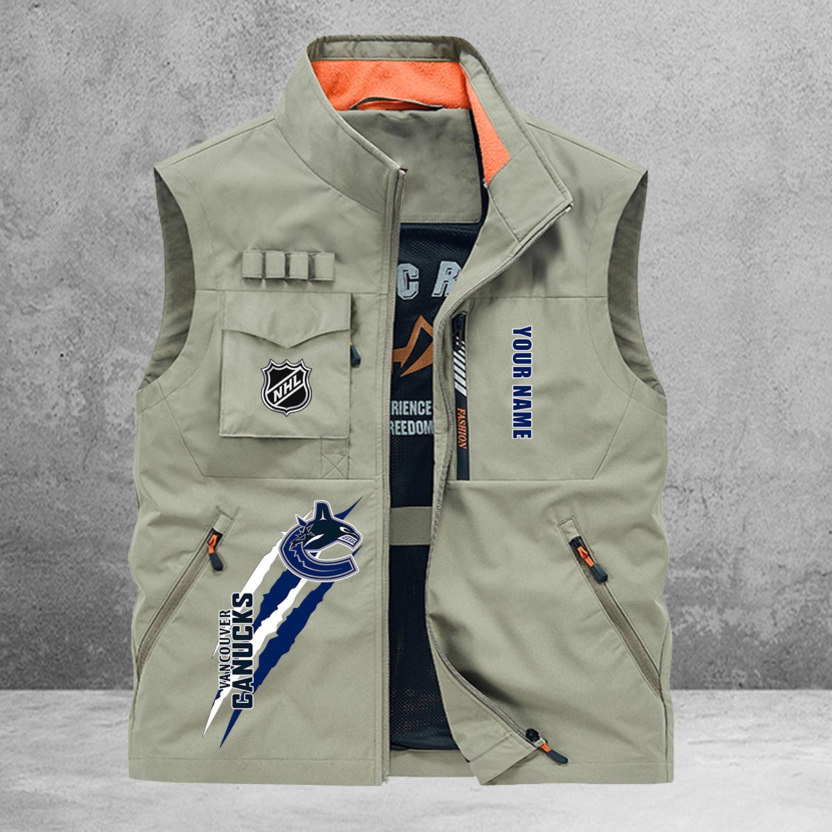 Vancouver Canucks New Personalized Multi-Pockets Vest AZBTMPV000179