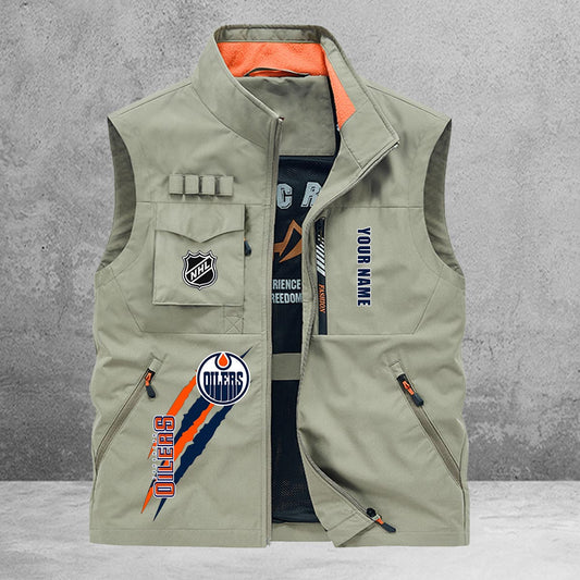 Edmonton Oilers New Personalized Multi-Pockets Vest AZBTMPV000188
