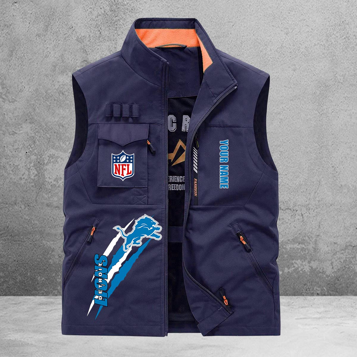 Detroit Lions New Personalized Multi-Pockets Vest AZBTMPV000158