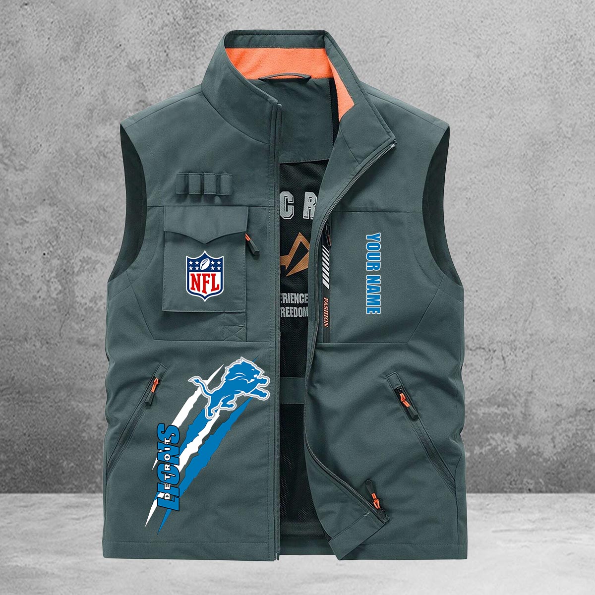 Detroit Lions New Personalized Multi-Pockets Vest AZBTMPV000158