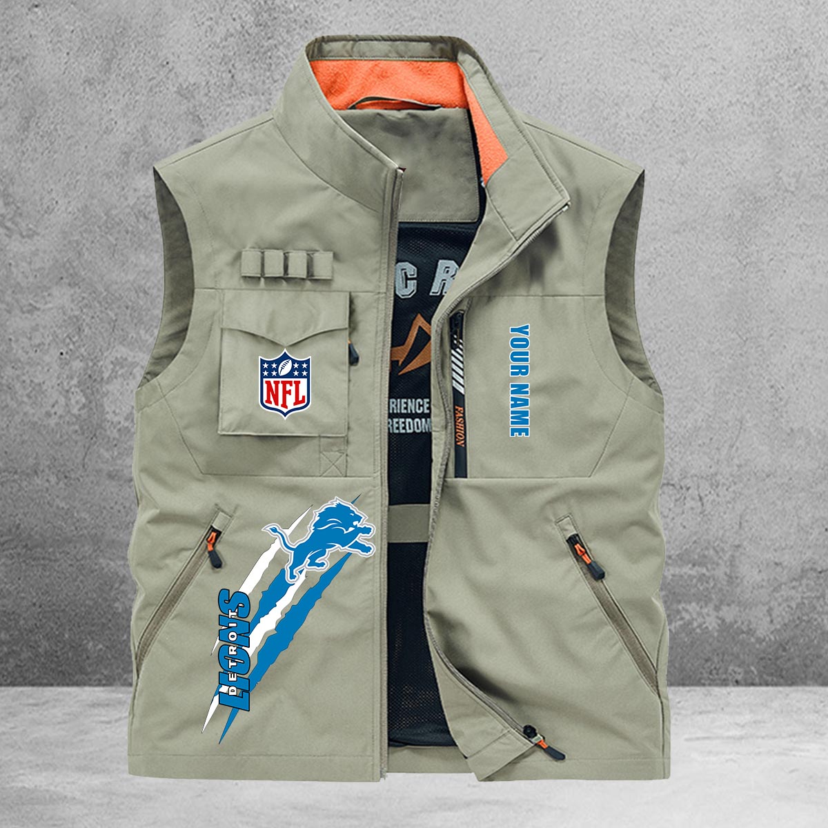 Detroit Lions New Personalized Multi-Pockets Vest AZBTMPV000158