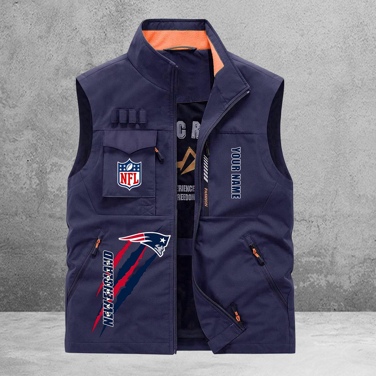 New England Patriots New Personalized Multi-Pockets Vest AZBTMPV000161