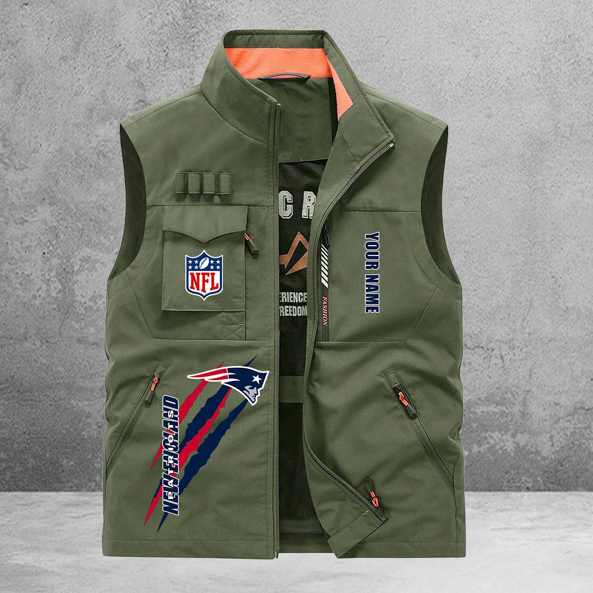 New England Patriots New Personalized Multi-Pockets Vest AZBTMPV000161
