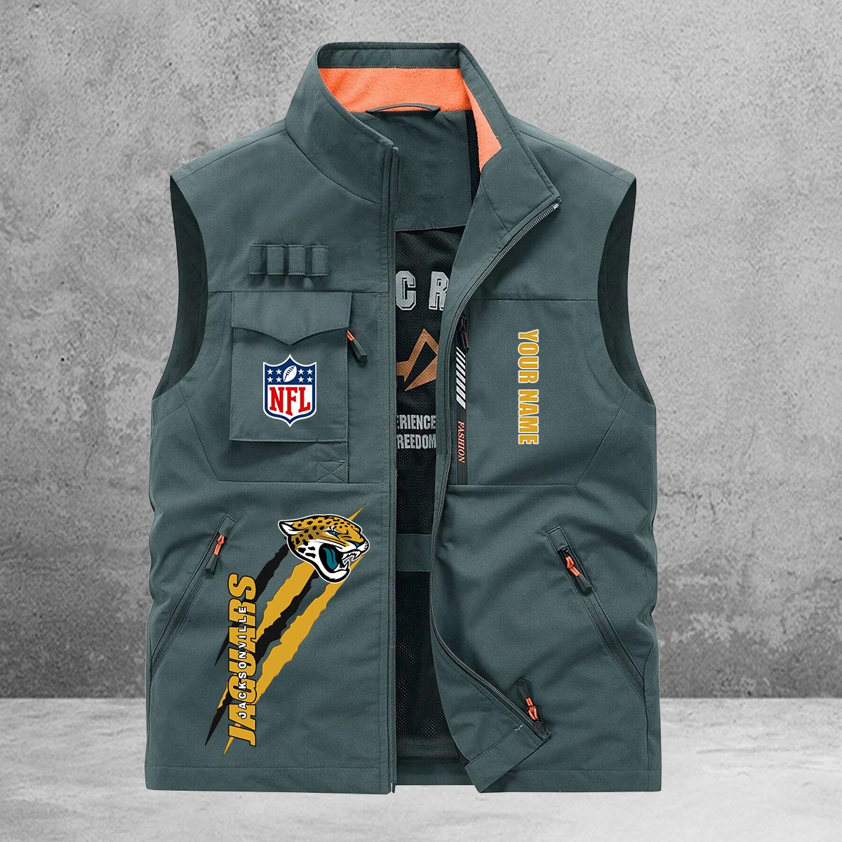 Jacksonville Jaguars New Personalized Multi-Pockets Vest AZBTMPV000168
