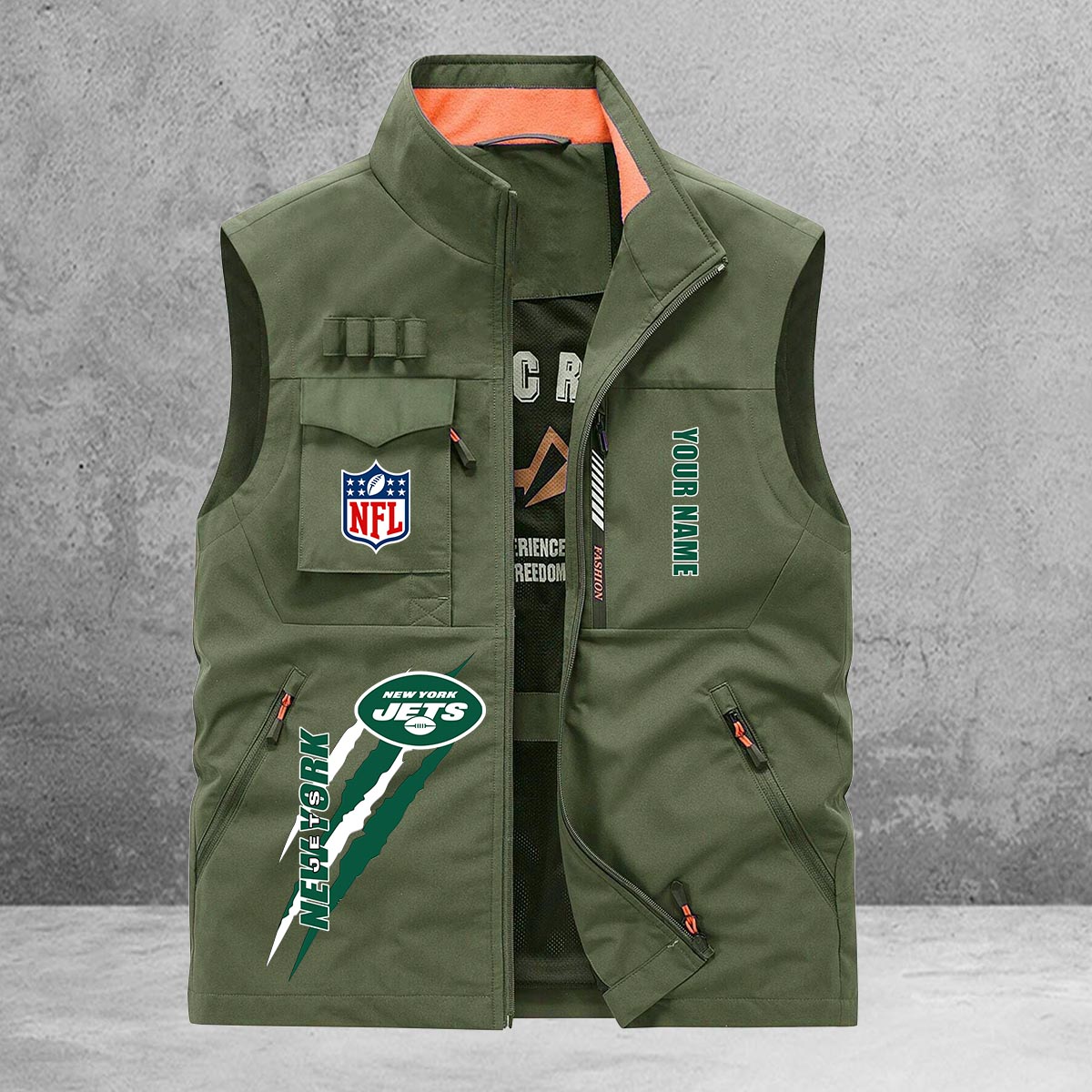 New York Jets New Personalized Multi-Pockets Vest AZBTMPV000162