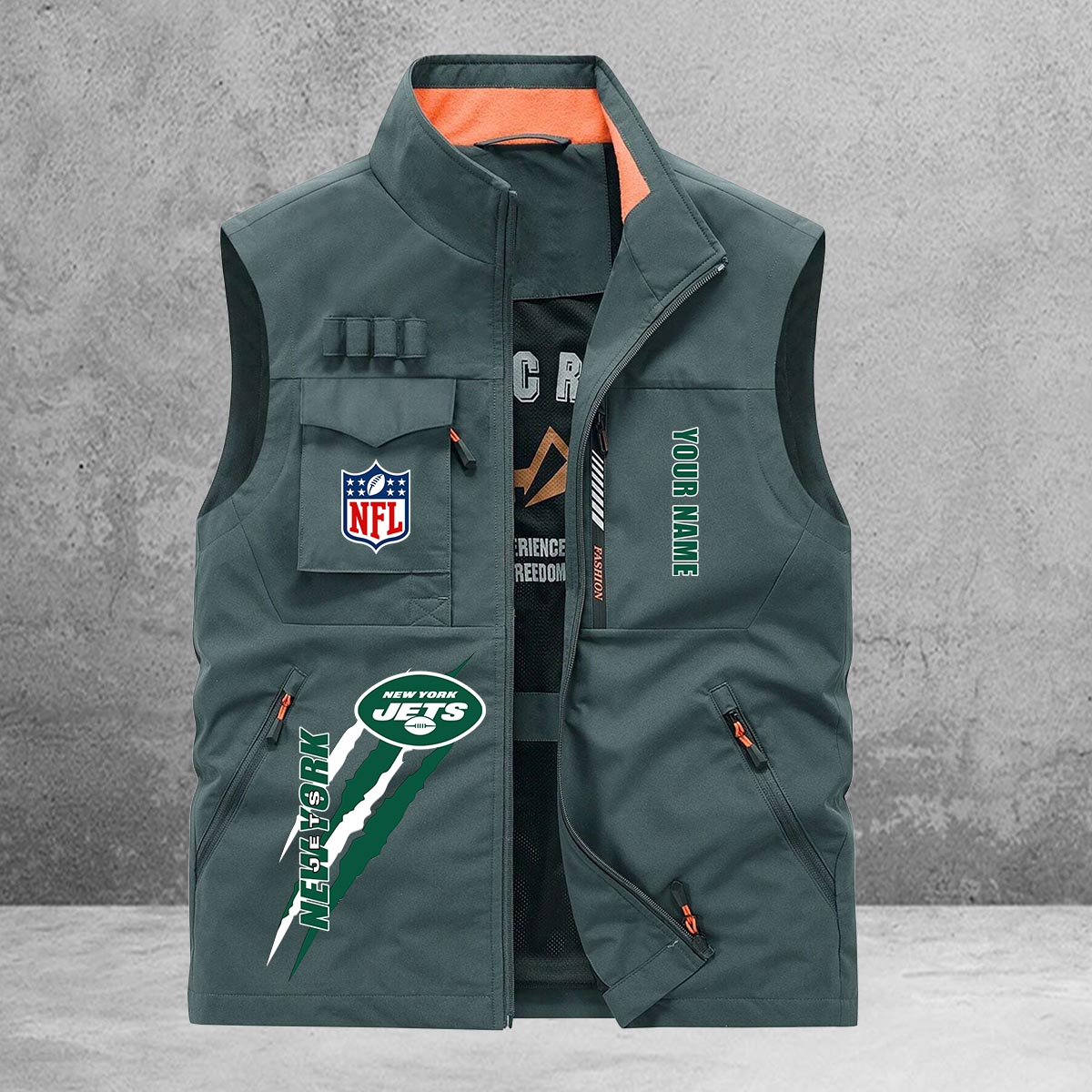 New York Jets New Personalized Multi-Pockets Vest AZBTMPV000162