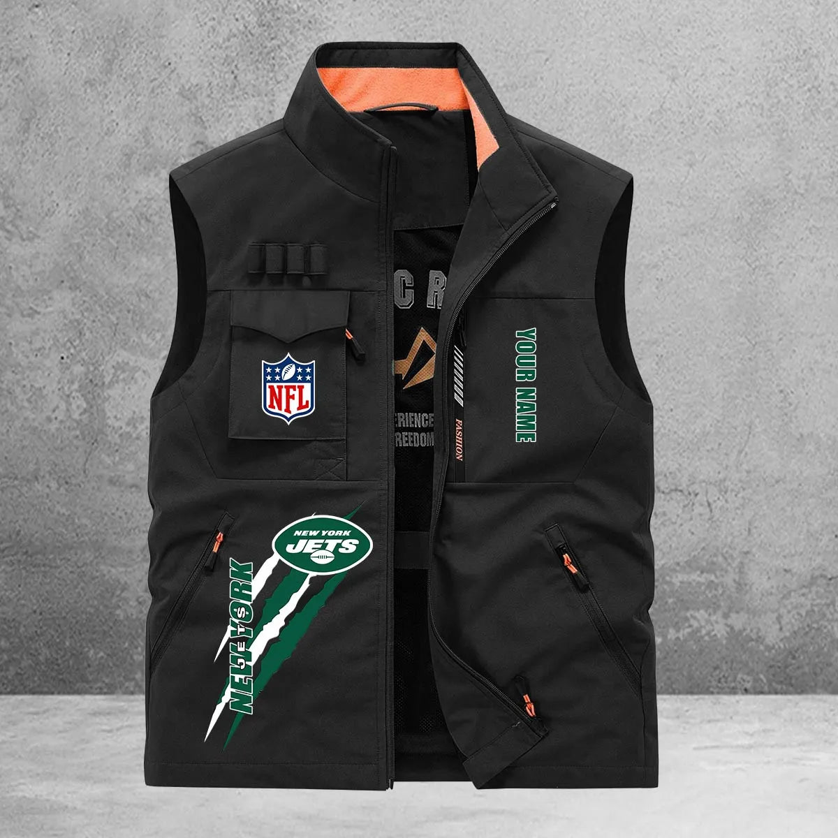New York Jets New Personalized Multi-Pockets Vest AZBTMPV000162
