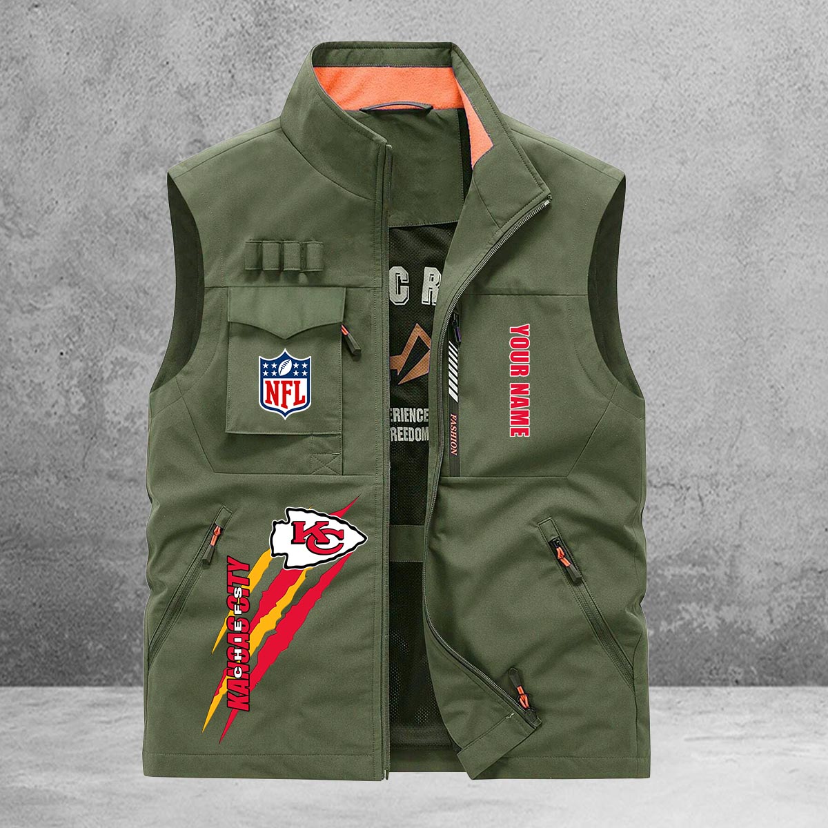Kansas City Chiefs New Personalized Multi-Pockets Vest AZBTMPV000165