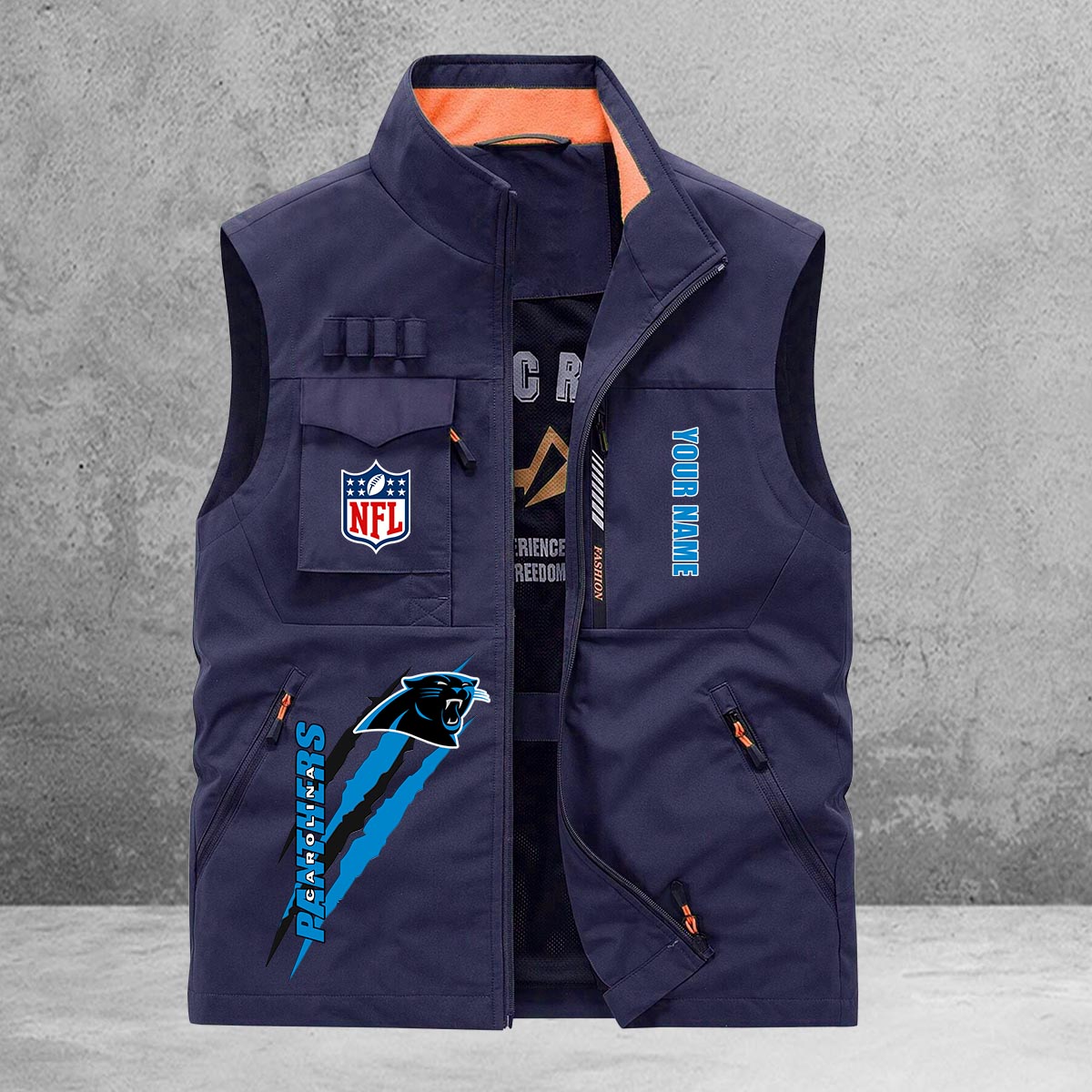 Carolina Panthers New Personalized Multi-Pockets Vest AZBTMPV000166