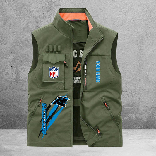 Carolina Panthers New Personalized Multi-Pockets Vest AZBTMPV000166