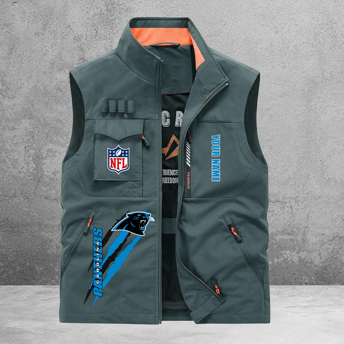 Carolina Panthers New Personalized Multi-Pockets Vest AZBTMPV000166