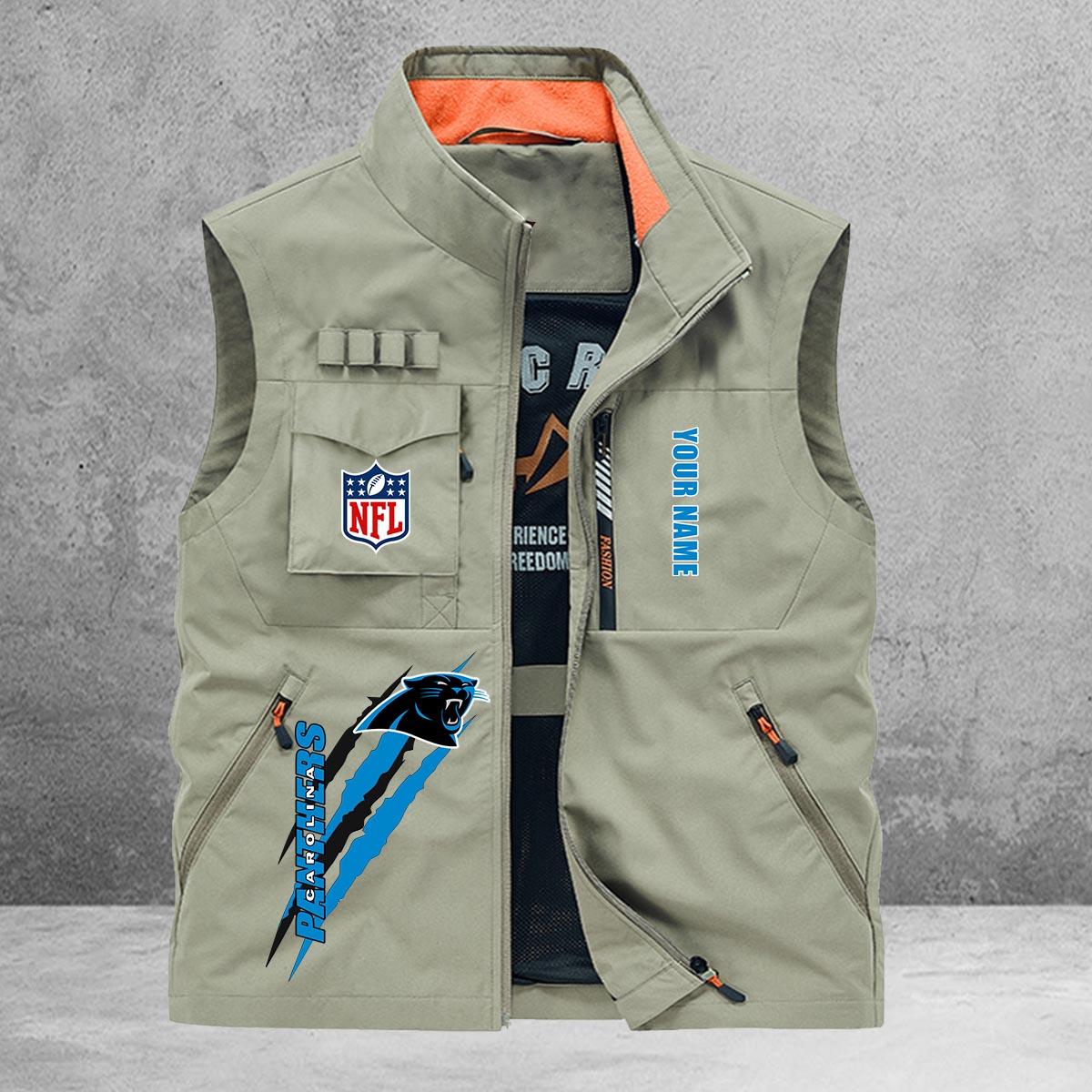 Carolina Panthers New Personalized Multi-Pockets Vest AZBTMPV000166