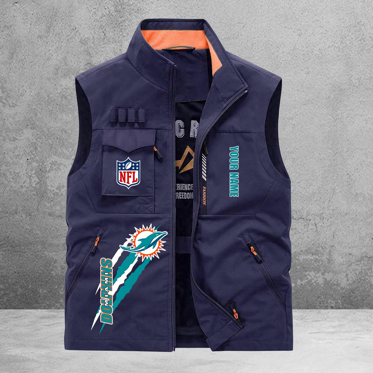 Miami Dolphins New Personalized Multi-Pockets Vest AZBTMPV000139